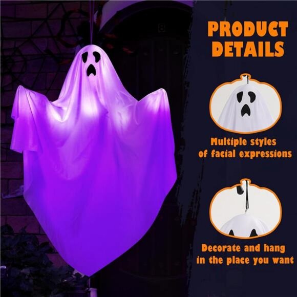 5Pack Halloween Light up Hanging Ghost with Spooky Purple...